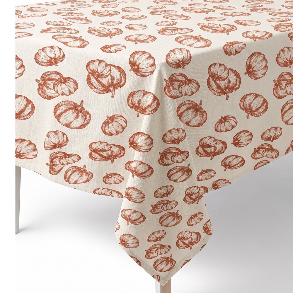 60x108 Pumpkin Tablecloth Woven IvoryOrangeGold Metallic Lurex Fall Thanksgiving